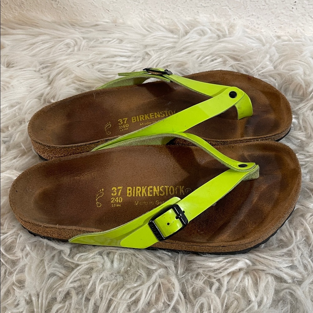 BIRKENSTOCK Adria Leather Thong Strappy Slip On Sandals Lime Green Size 37 (6) - Picture 5 of 12